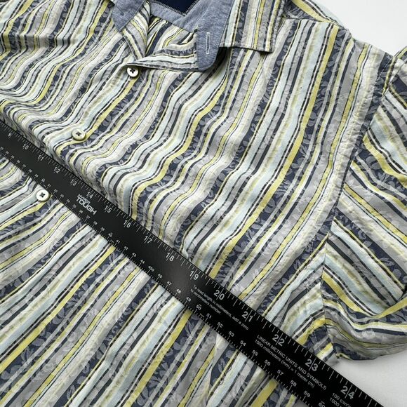 TOMMY BAHAMA | Men's XL Button Up Shirt White Blue Yellow Vertical Stripe Floral - Picture 6 of 11